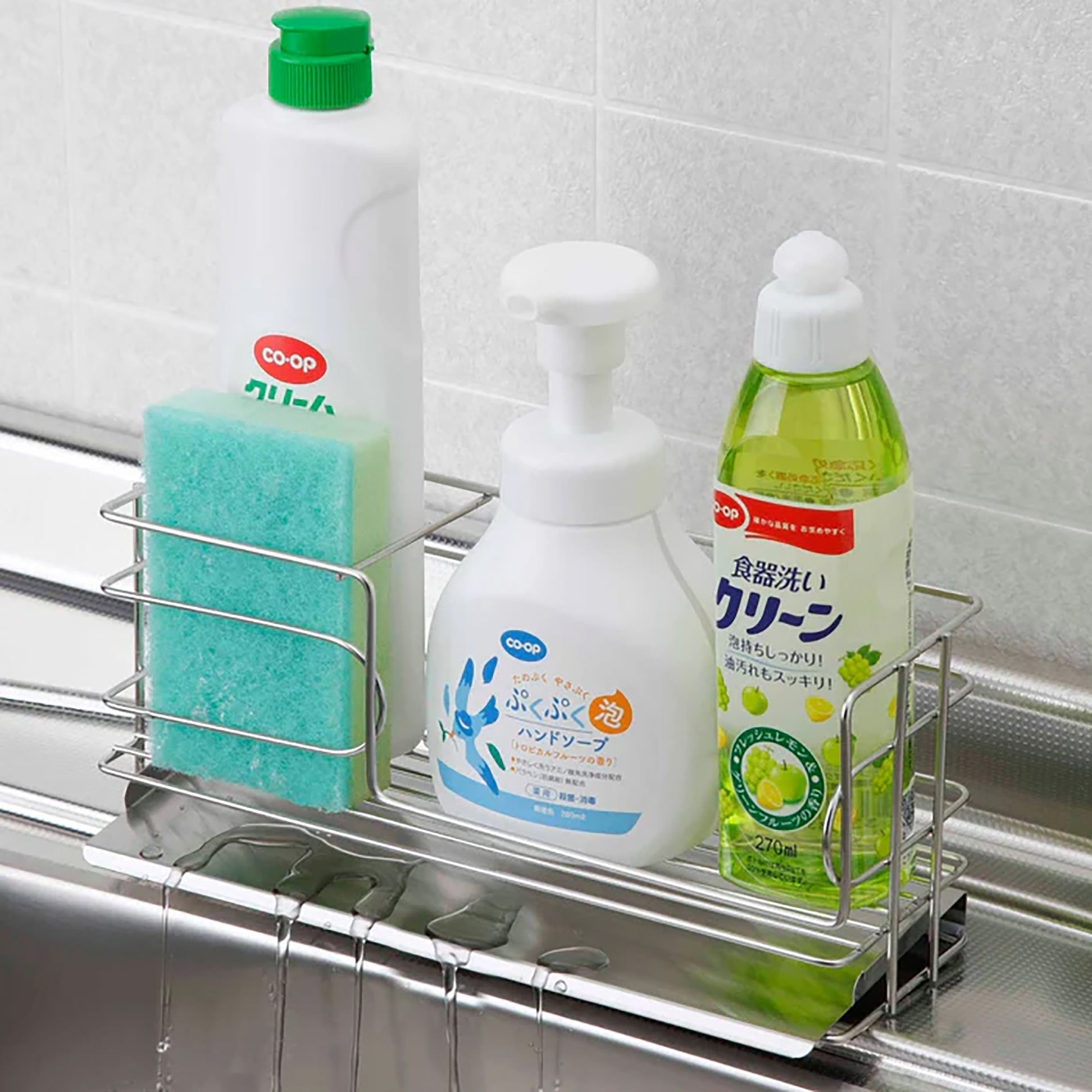 Shimomura Self-Draining Detergent and Sponge Rack with Slanted Tray