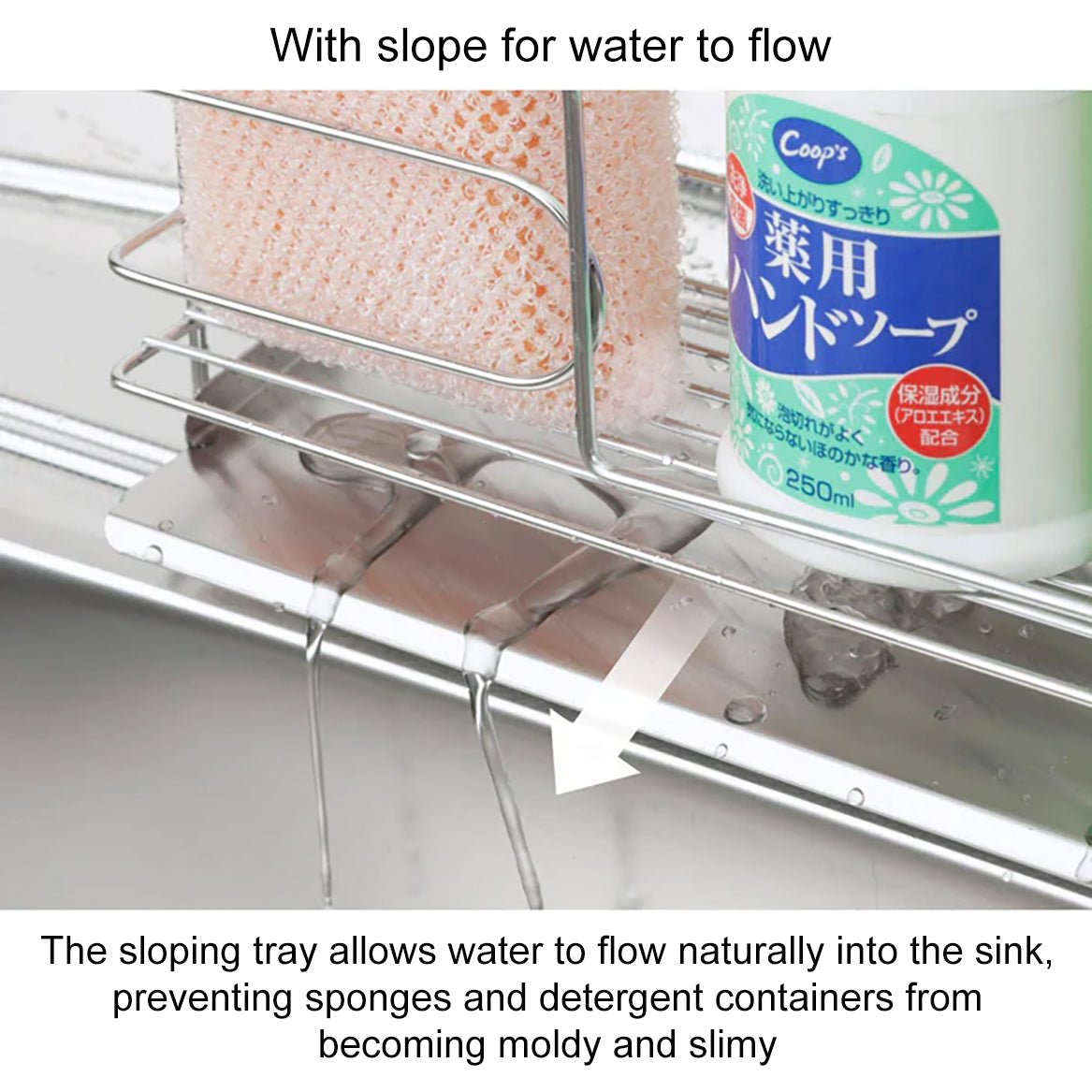 Shimomura Self-Draining Detergent and Sponge Rack with Slanted Tray